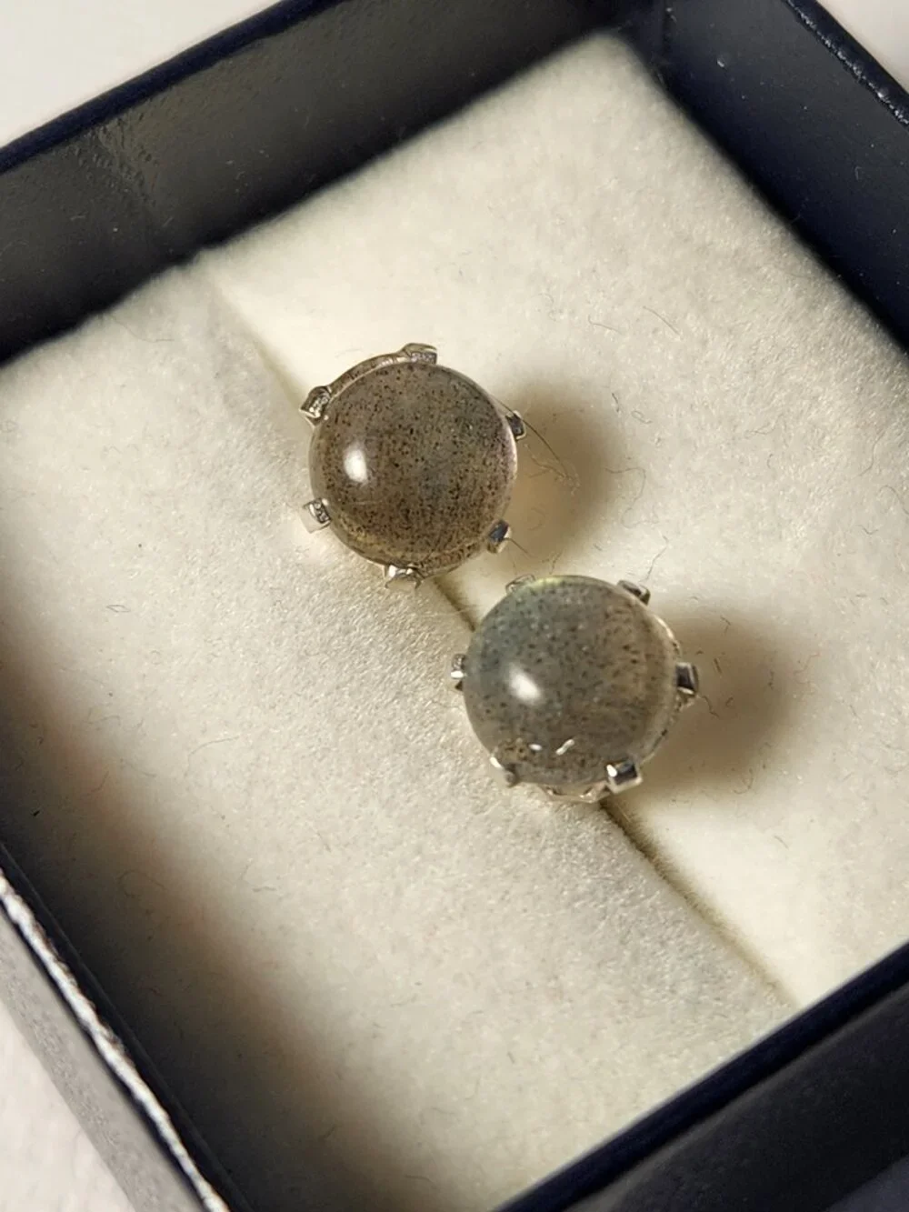 Natural Malagasy Labradorite 9mm Round Stud Earrings 925 Sterling Silver